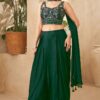 Exuberant Bottle Green Designer Indo-Western Lehenga Choli for Mehendi, Reception, Sangeet, and Parties