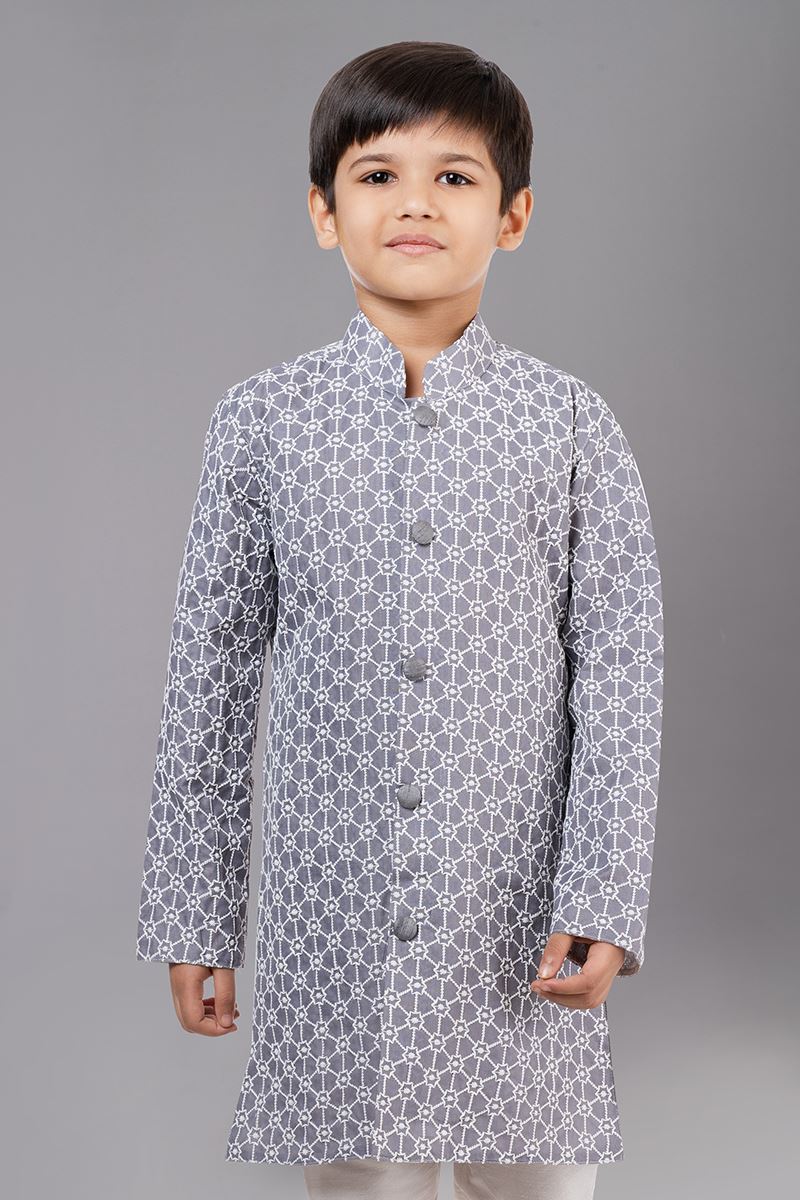 Classy Grey Designer Kid’s Kurta Pajama for Engagement, Reception, Festivals, Sangeet, and Parties