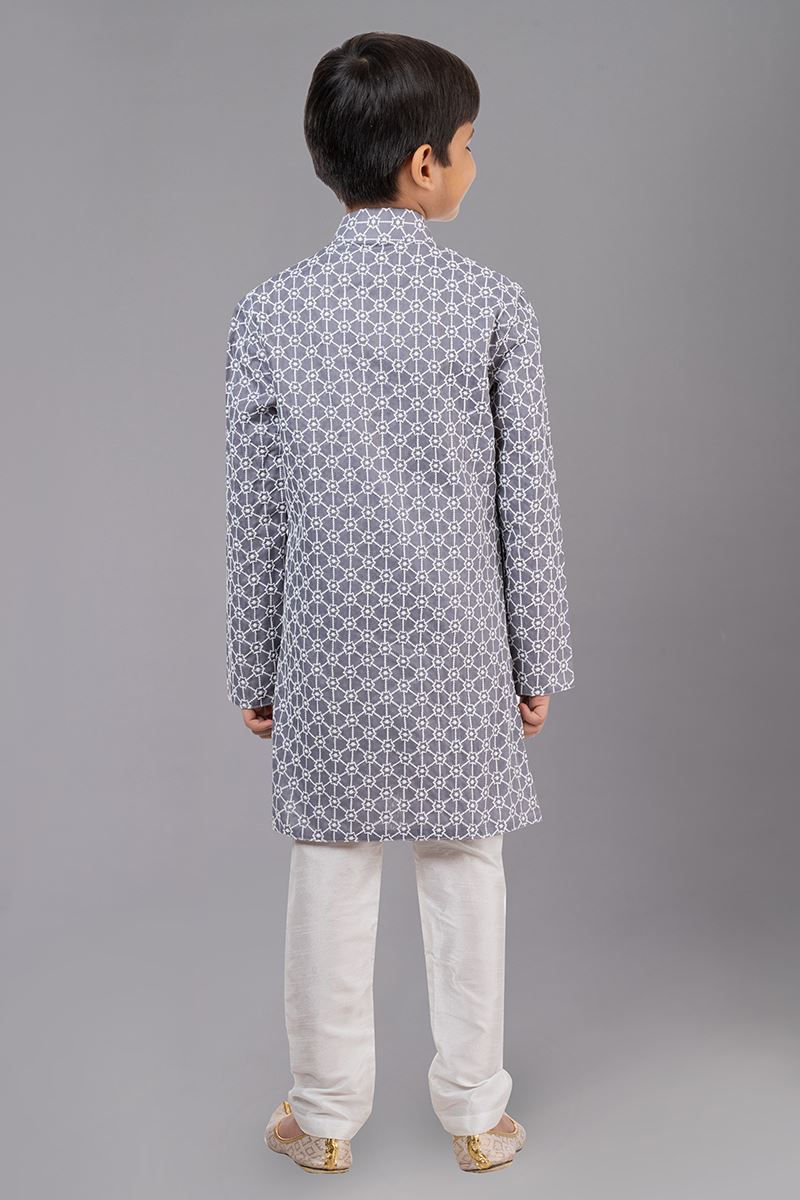 Classy Grey Designer Kid’s Kurta Pajama for Engagement, Reception, Festivals, Sangeet, and Parties