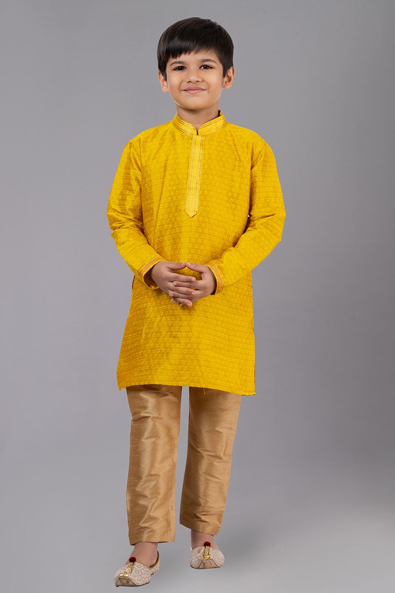 Classy Yellow Designer Kid’s Kurta Pajama for Haldi, Wedding, Reception, Festivals, Sangeet, and Parties