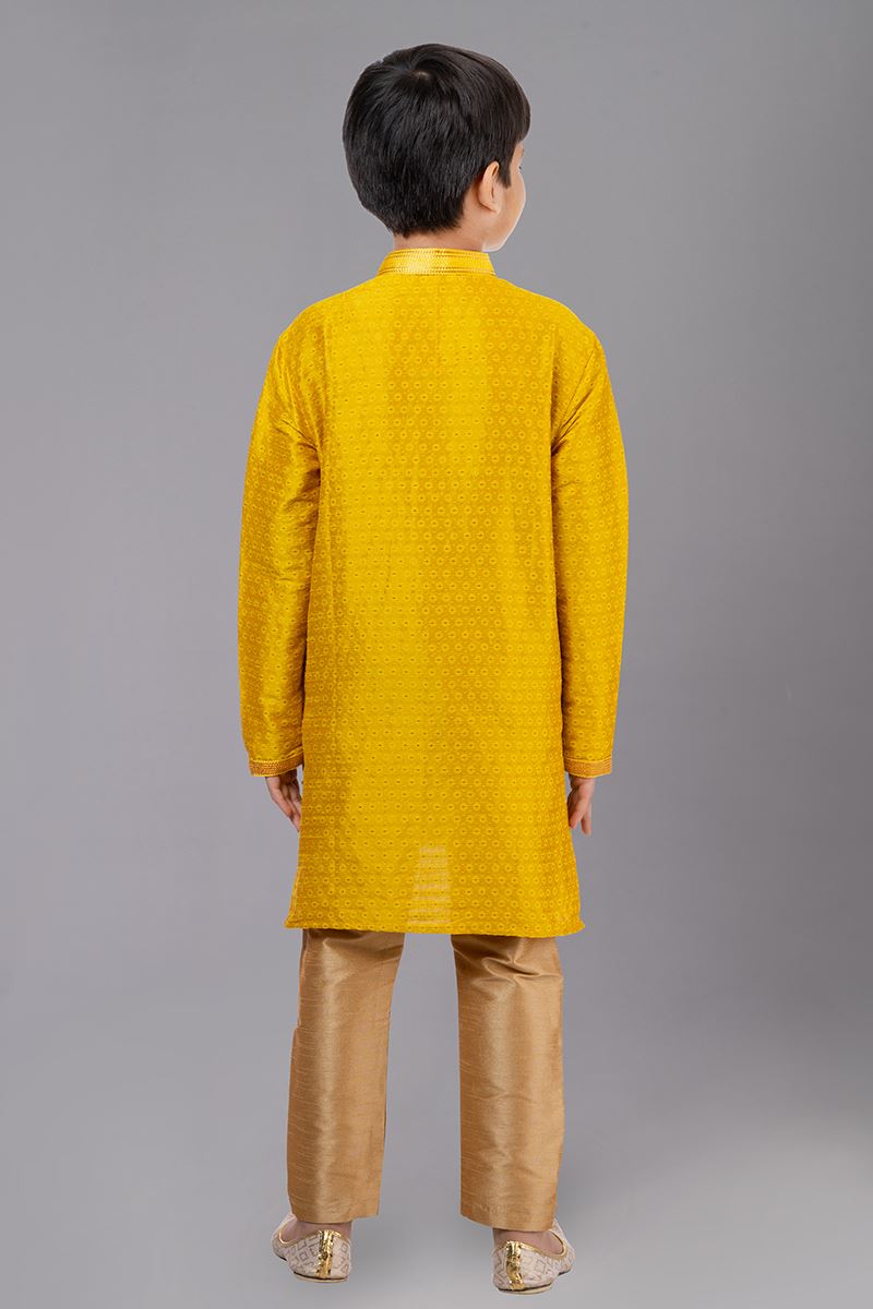 Classy Yellow Designer Kid’s Kurta Pajama for Haldi, Wedding, Reception, Festivals, Sangeet, and Parties