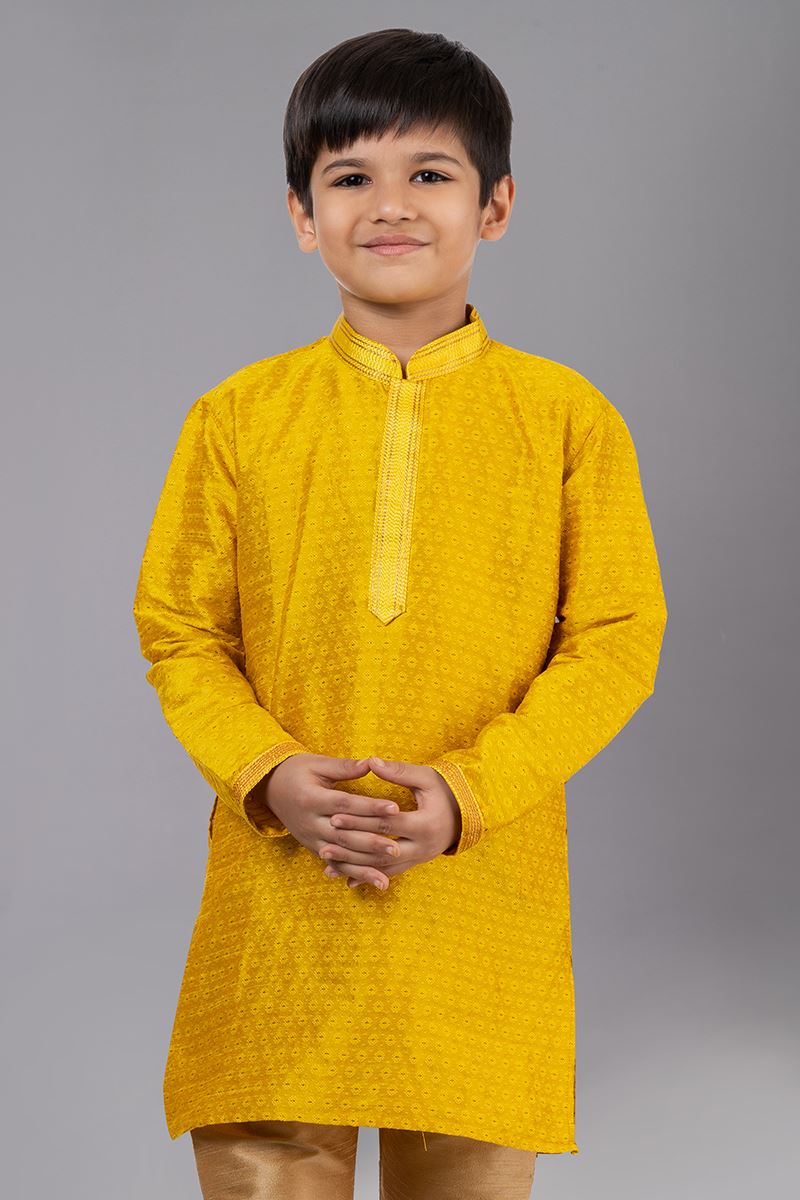 Classy Yellow Designer Kid’s Kurta Pajama for Haldi, Wedding, Reception, Festivals, Sangeet, and Parties