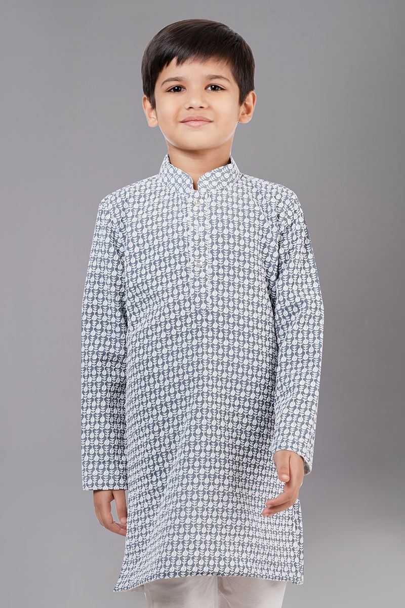 Exuberant Grey Designer Kid’s Kurta Pajama for Engagement, Reception, Festivals, Sangeet, and Parties