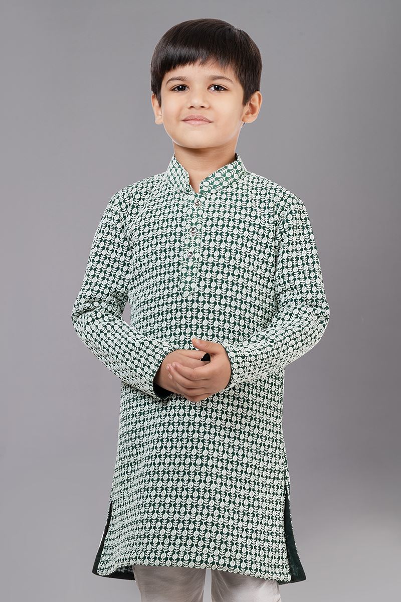 Charming Rama Green Designer Kid’s Kurta Pajama for Engagement, Reception, Festivals, Sangeet, and Parties