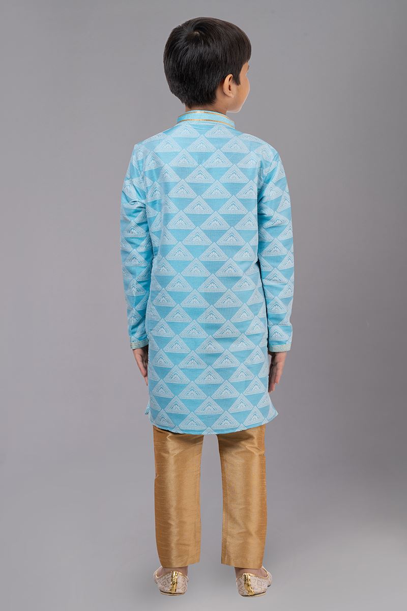 Artistic Sea Green Designer Kid’s Kurta Pajama for Engagement, Reception, Festivals, Sangeet, and Parties