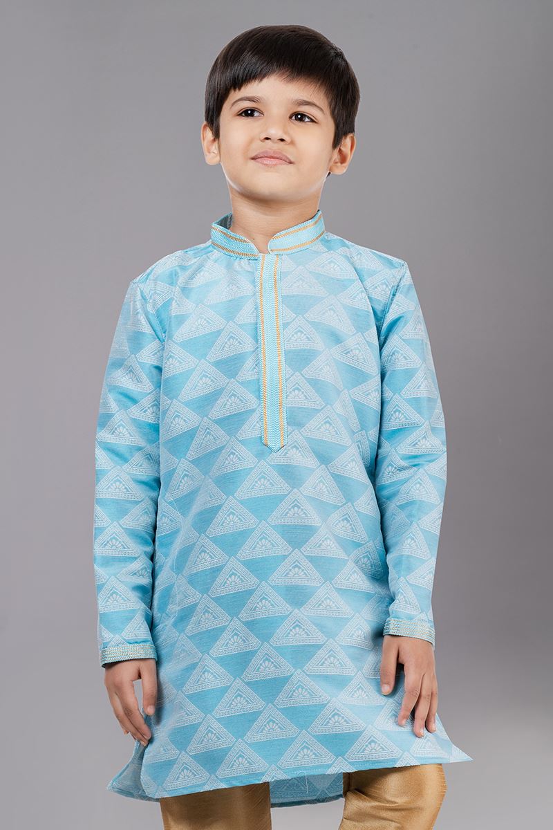 Artistic Sea Green Designer Kid’s Kurta Pajama for Engagement, Reception, Festivals, Sangeet, and Parties
