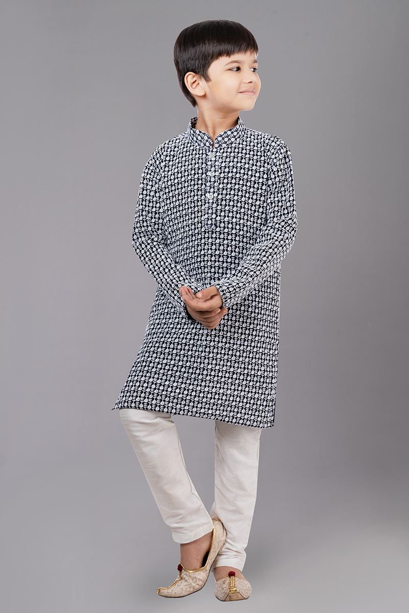 Exquisite Navy Blue Designer Kid’s Kurta Pajama for Engagement, Reception, Festivals, Sangeet, and Parties