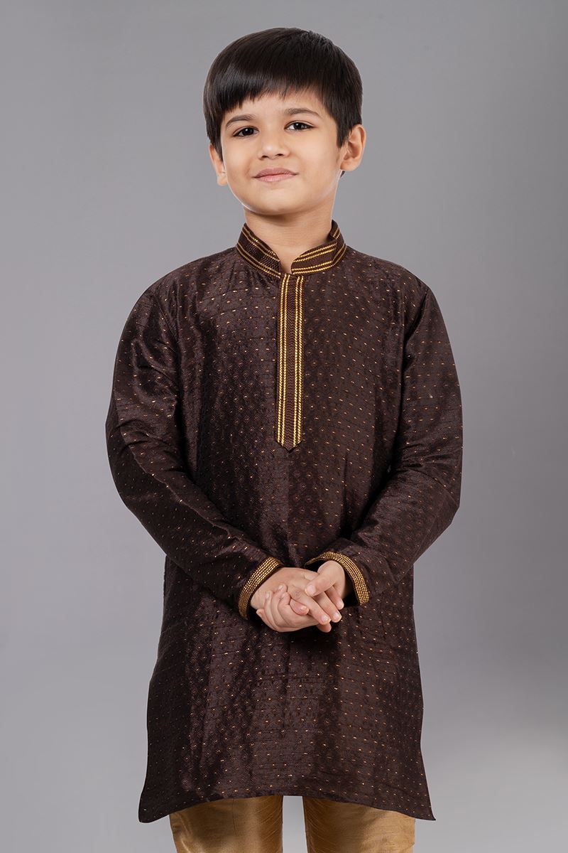 Exuberant Coffee Designer Kid’s Kurta Pajama for Engagement, Wedding, Reception, Festivals, Sangeet, and Parties