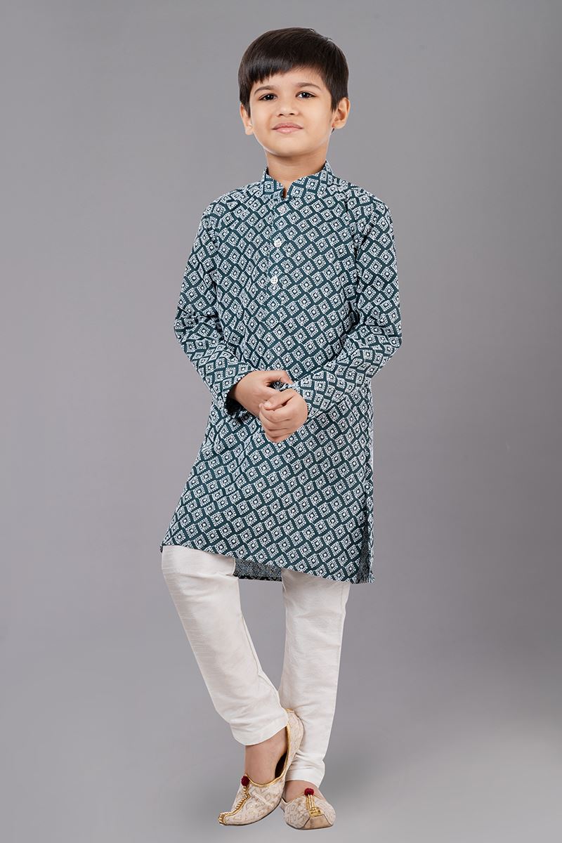 Impressive Rama Green Designer Kid’s Kurta Pajama for Engagement, Reception, Festivals, Sangeet, and Parties