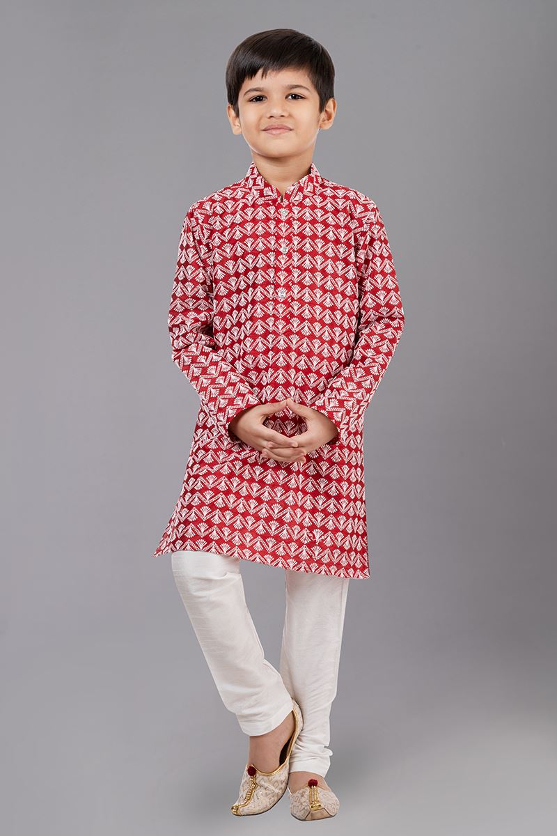 Magnificent Red Designer Kid’s Kurta Pajama for Engagement, Wedding, Reception, Festivals, Sangeet, and Parties