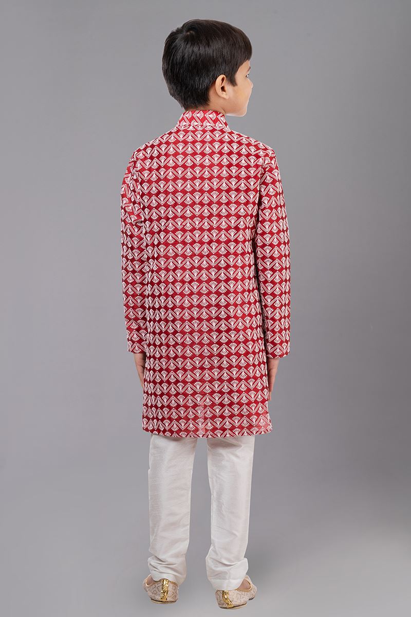 Magnificent Red Designer Kid’s Kurta Pajama for Engagement, Wedding, Reception, Festivals, Sangeet, and Parties