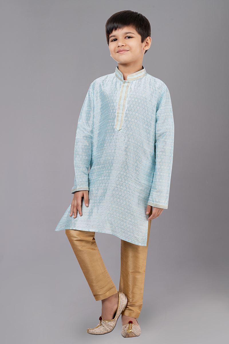 Charming Sky Blue Designer Kid’s Kurta Pajama for Engagement, Reception, Festivals, Sangeet, and Parties