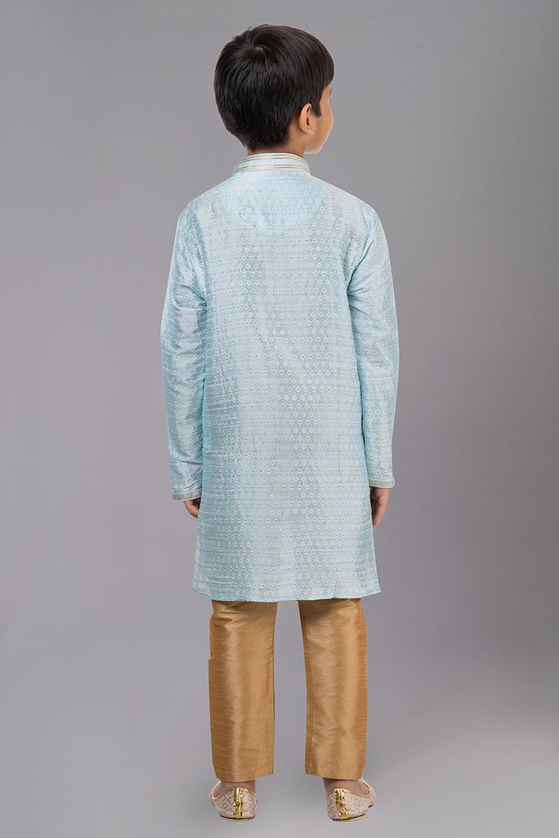 Charming Sky Blue Designer Kid’s Kurta Pajama for Engagement, Reception, Festivals, Sangeet, and Parties