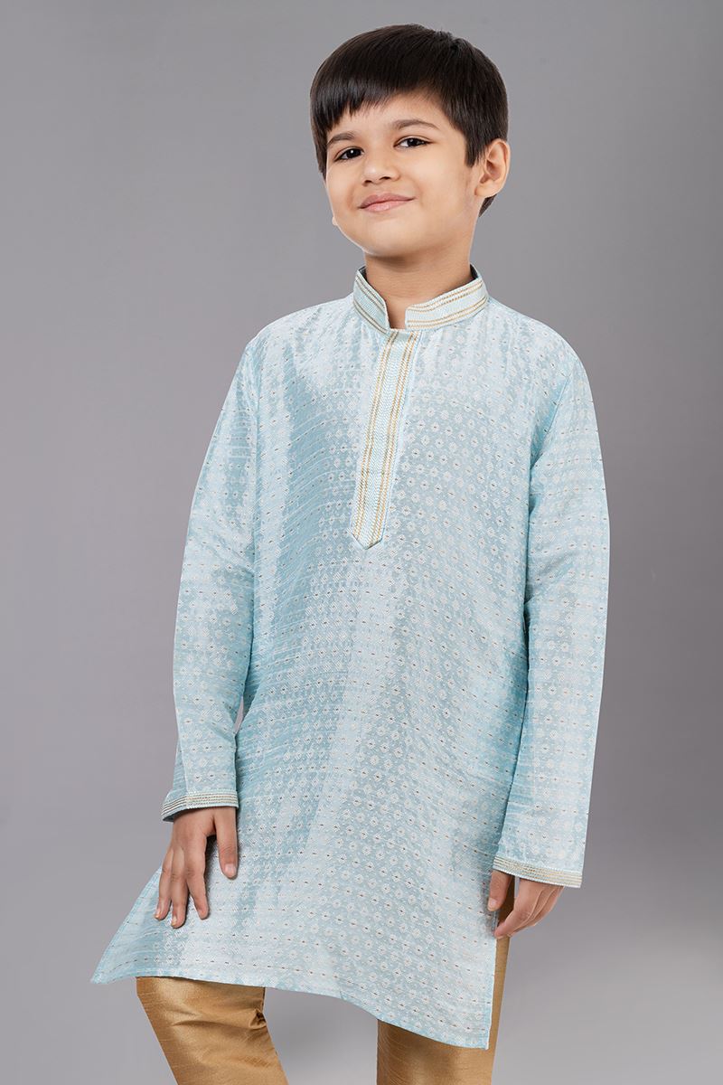 Charming Sky Blue Designer Kid’s Kurta Pajama for Engagement, Reception, Festivals, Sangeet, and Parties