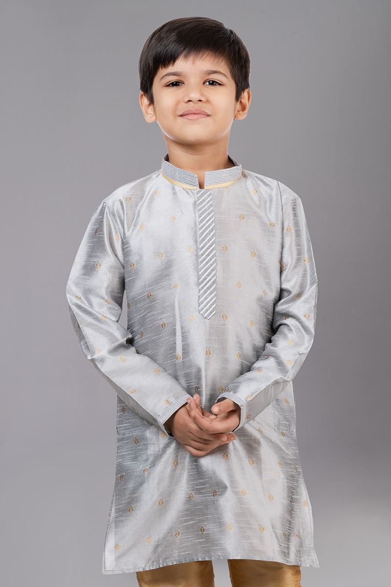 Exquisite Grey Designer Kid’s Kurta Pajama for Engagement, Reception, Festivals, Sangeet, and Parties