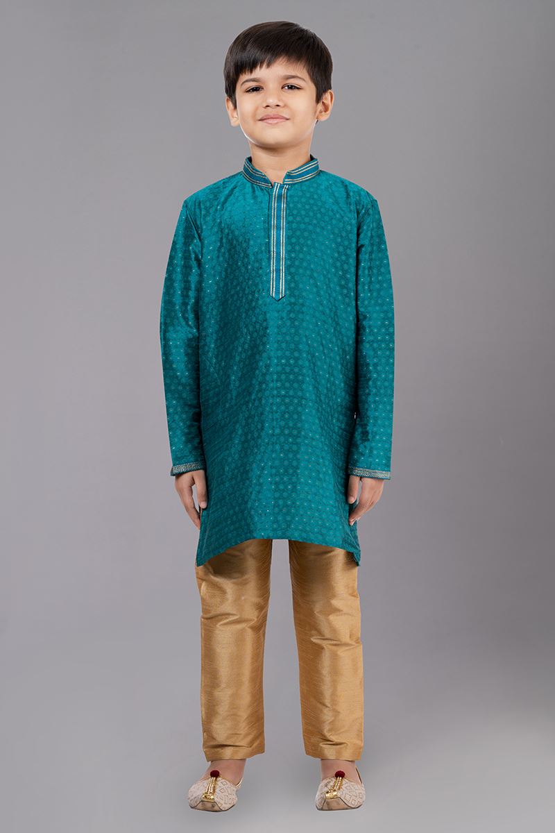 Impressive Green Designer Kid’s Kurta Pajama for Engagement, Wedding, Reception, Festivals, Sangeet, and Parties