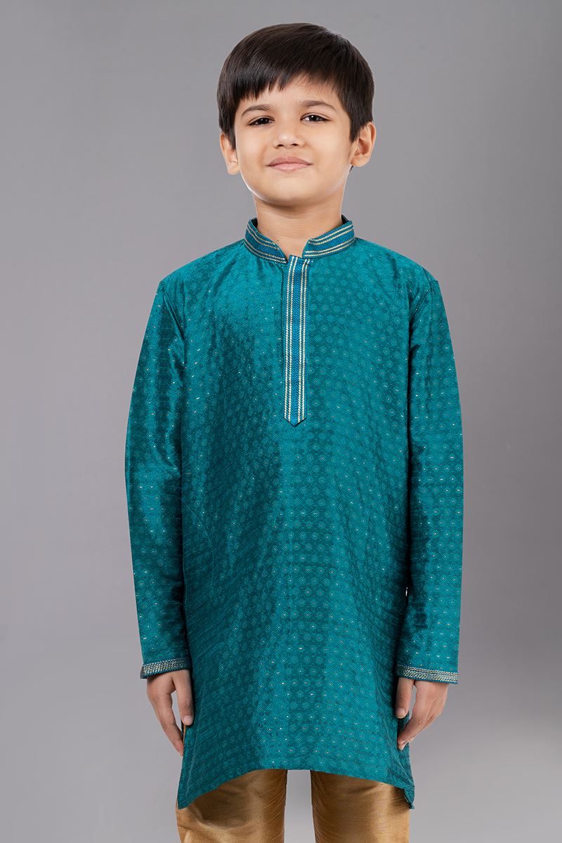 Impressive Green Designer Kid’s Kurta Pajama for Engagement, Wedding, Reception, Festivals, Sangeet, and Parties