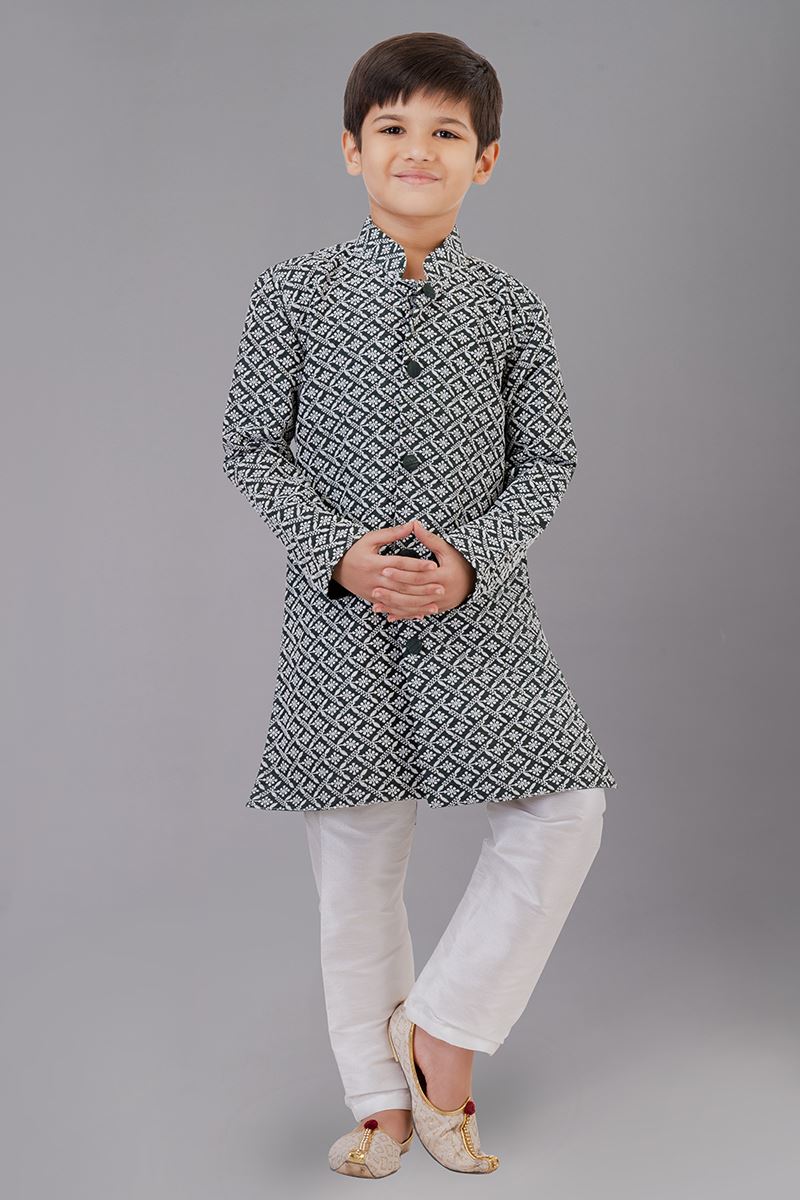 Charismatic Rama Green Designer Kid’s Kurta Pajama for Engagement, Reception, Festivals, Sangeet, and Parties