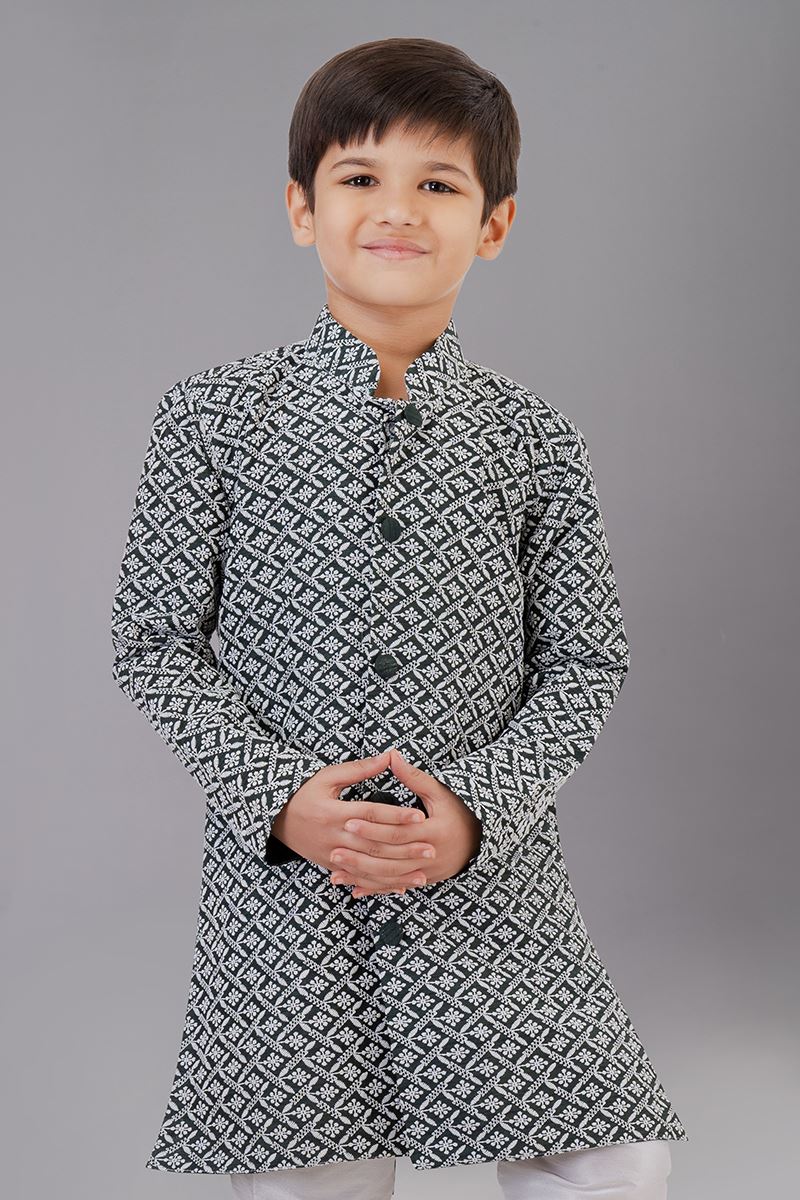 Charismatic Rama Green Designer Kid’s Kurta Pajama for Engagement, Reception, Festivals, Sangeet, and Parties