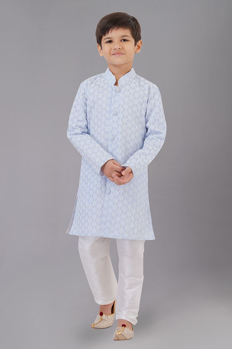 Captivating Sky Blue Designer Kid’s Kurta Pajama for Engagement, Reception, Festivals, Sangeet, and Parties
