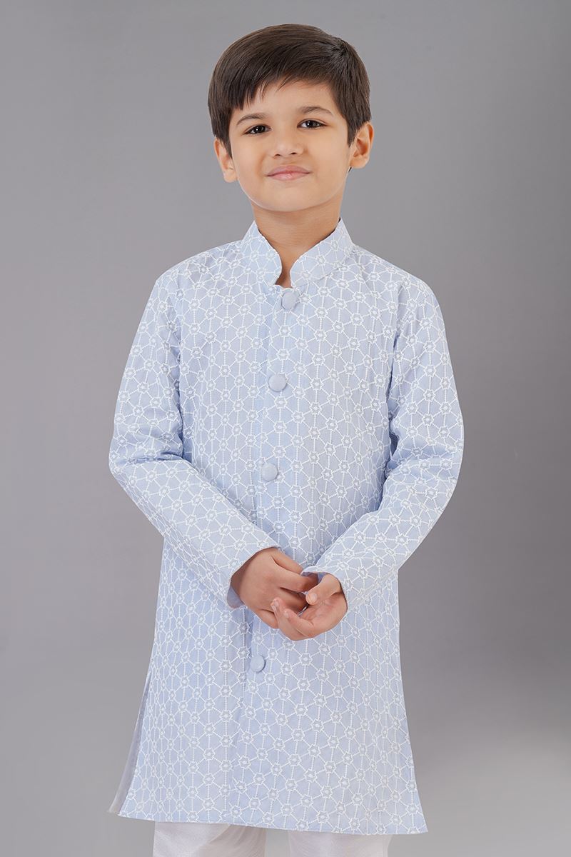 Captivating Sky Blue Designer Kid’s Kurta Pajama for Engagement, Reception, Festivals, Sangeet, and Parties