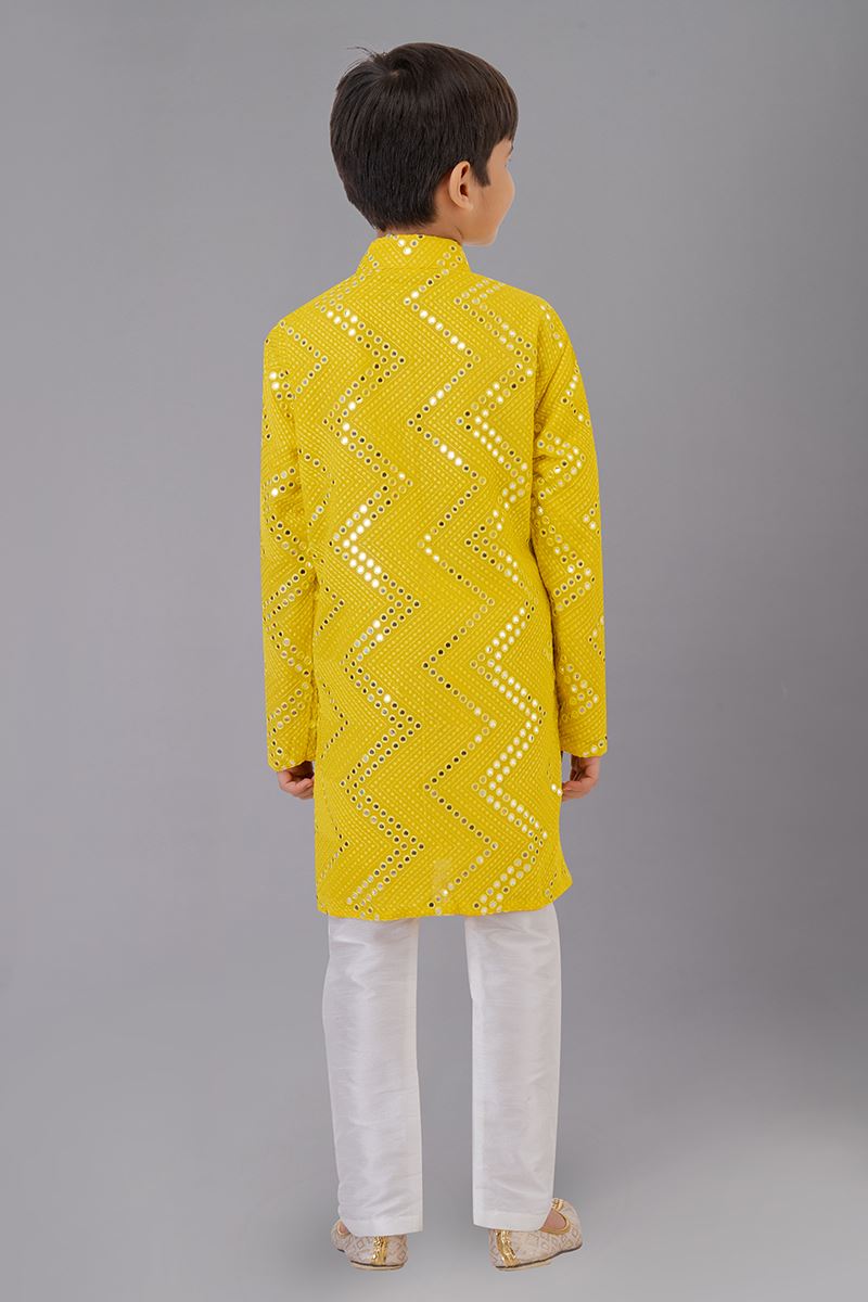 Dashing Yellow Designer Kid’s Kurta Pajama for Haldi, Reception, Festivals, Sangeet, and Parties