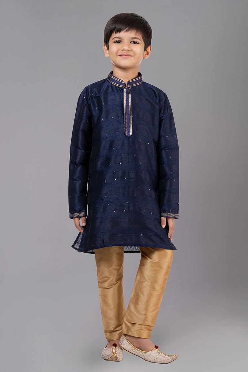 Majestic Navy Blue Designer Kid’s Kurta Pajama for Wedding, Reception, Festivals, Sangeet, and Parties