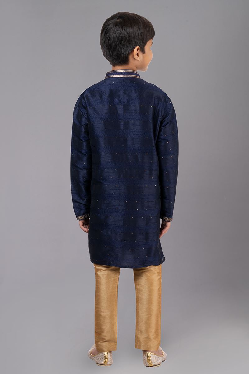 Majestic Navy Blue Designer Kid’s Kurta Pajama for Wedding, Reception, Festivals, Sangeet, and Parties