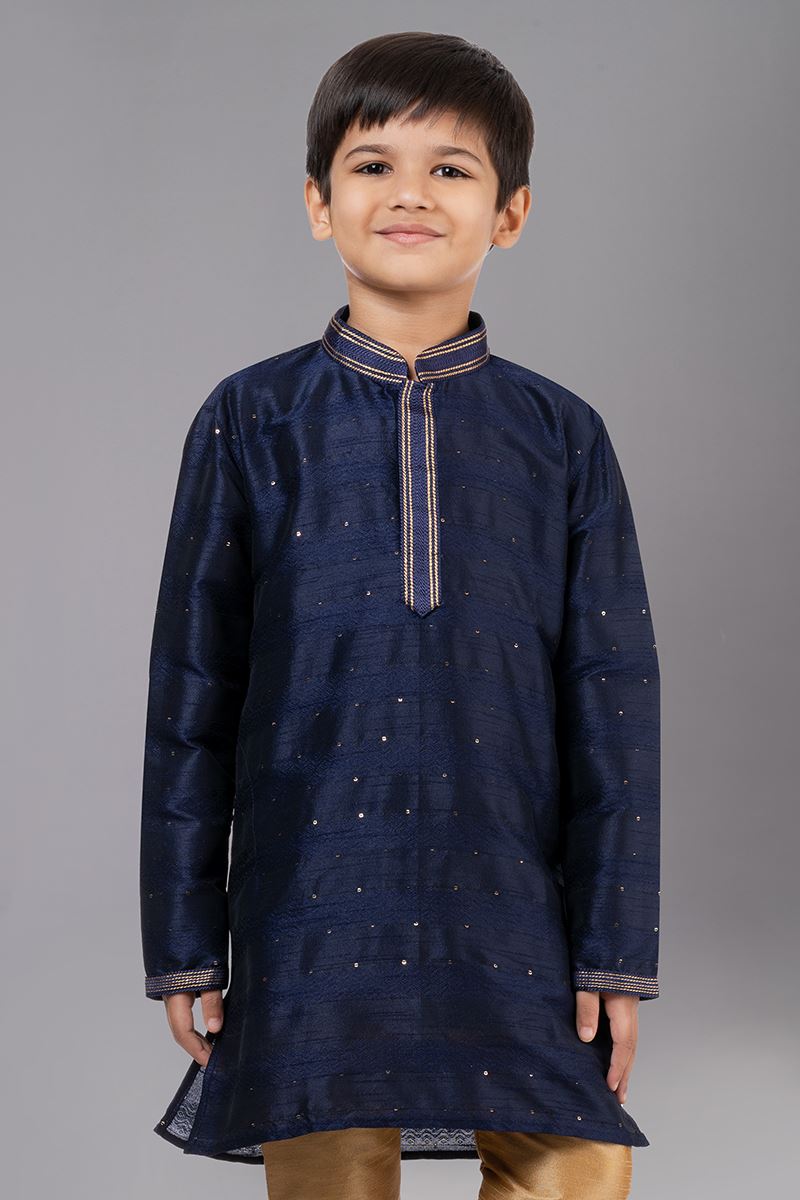 Majestic Navy Blue Designer Kid’s Kurta Pajama for Wedding, Reception, Festivals, Sangeet, and Parties