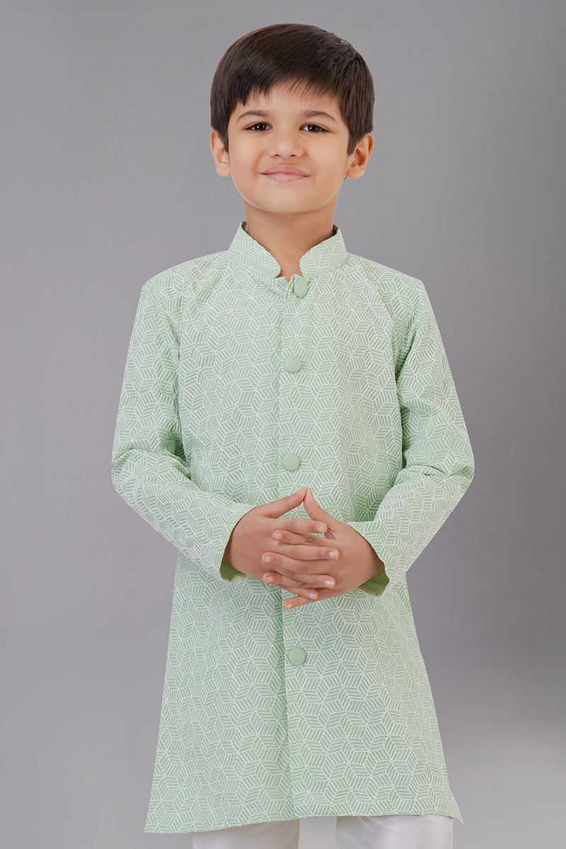 Fancy Mint Green Designer Kid’s Kurta Pajama for Engagement, Reception, Festivals, Sangeet, and Parties