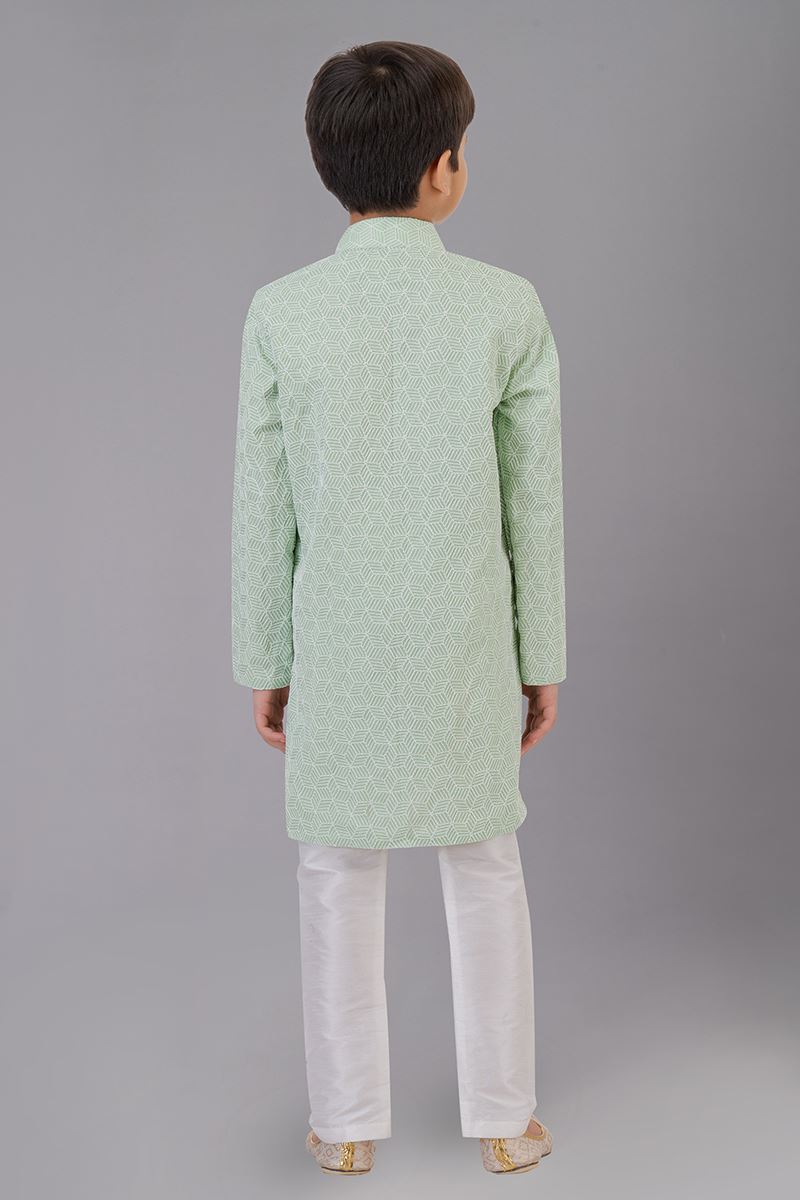 Fancy Mint Green Designer Kid’s Kurta Pajama for Engagement, Reception, Festivals, Sangeet, and Parties