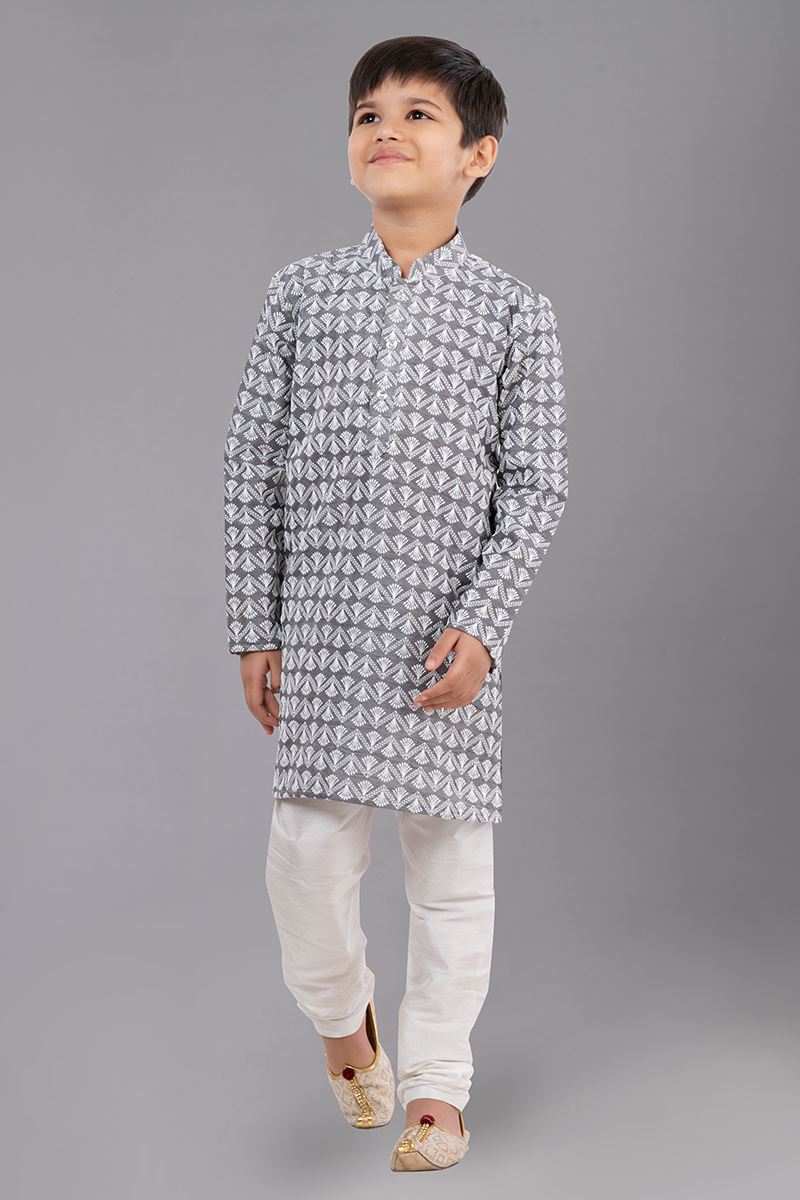 Majestic Grey Designer Kid’s Kurta Pajama for Engagement, Reception, Festivals, Sangeet, and Parties