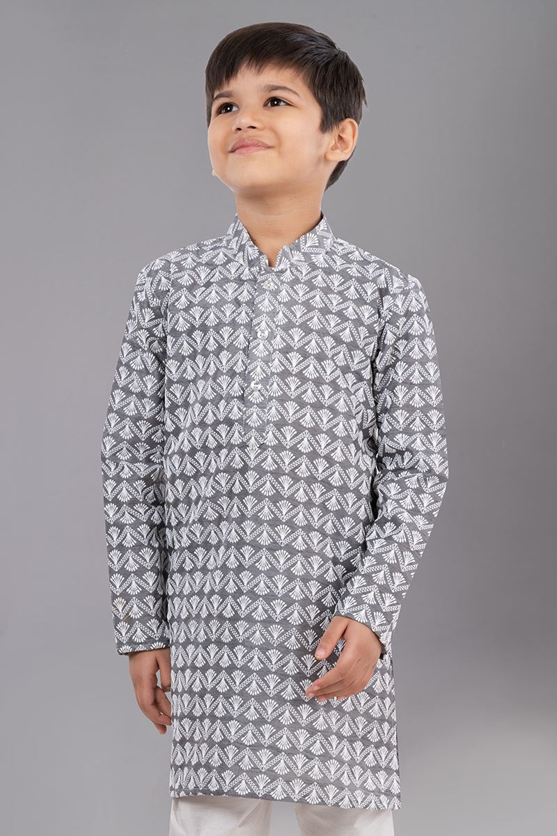 Majestic Grey Designer Kid’s Kurta Pajama for Engagement, Reception, Festivals, Sangeet, and Parties