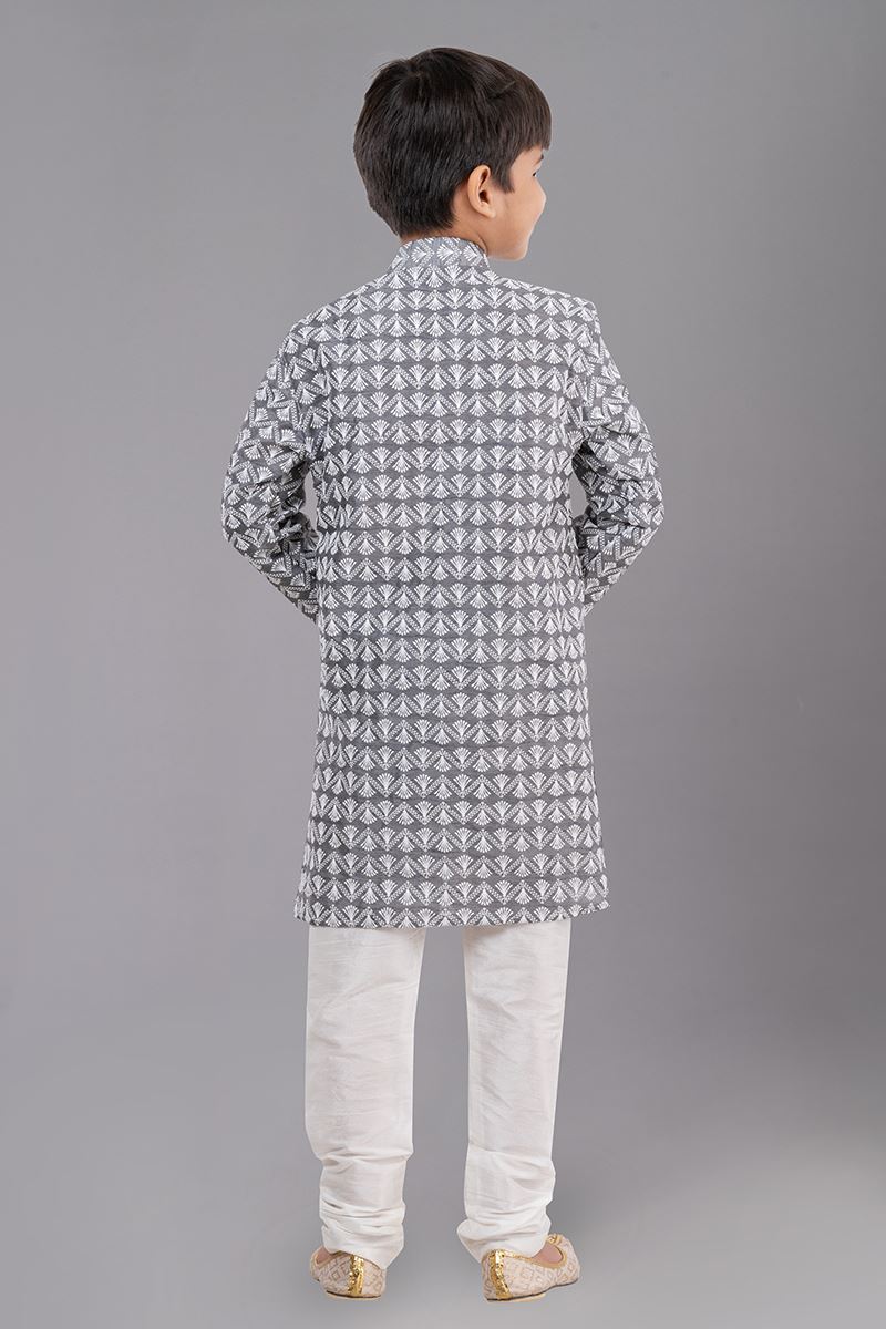 Majestic Grey Designer Kid’s Kurta Pajama for Engagement, Reception, Festivals, Sangeet, and Parties