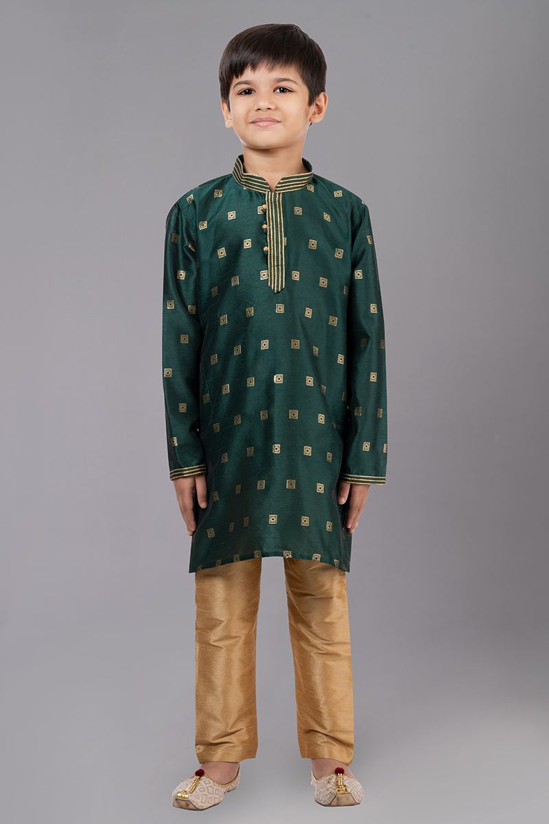 Charismatic Green Designer Kid’s Kurta Pajama for Engagement, Wedding, Reception, Festivals, Sangeet, and Parties