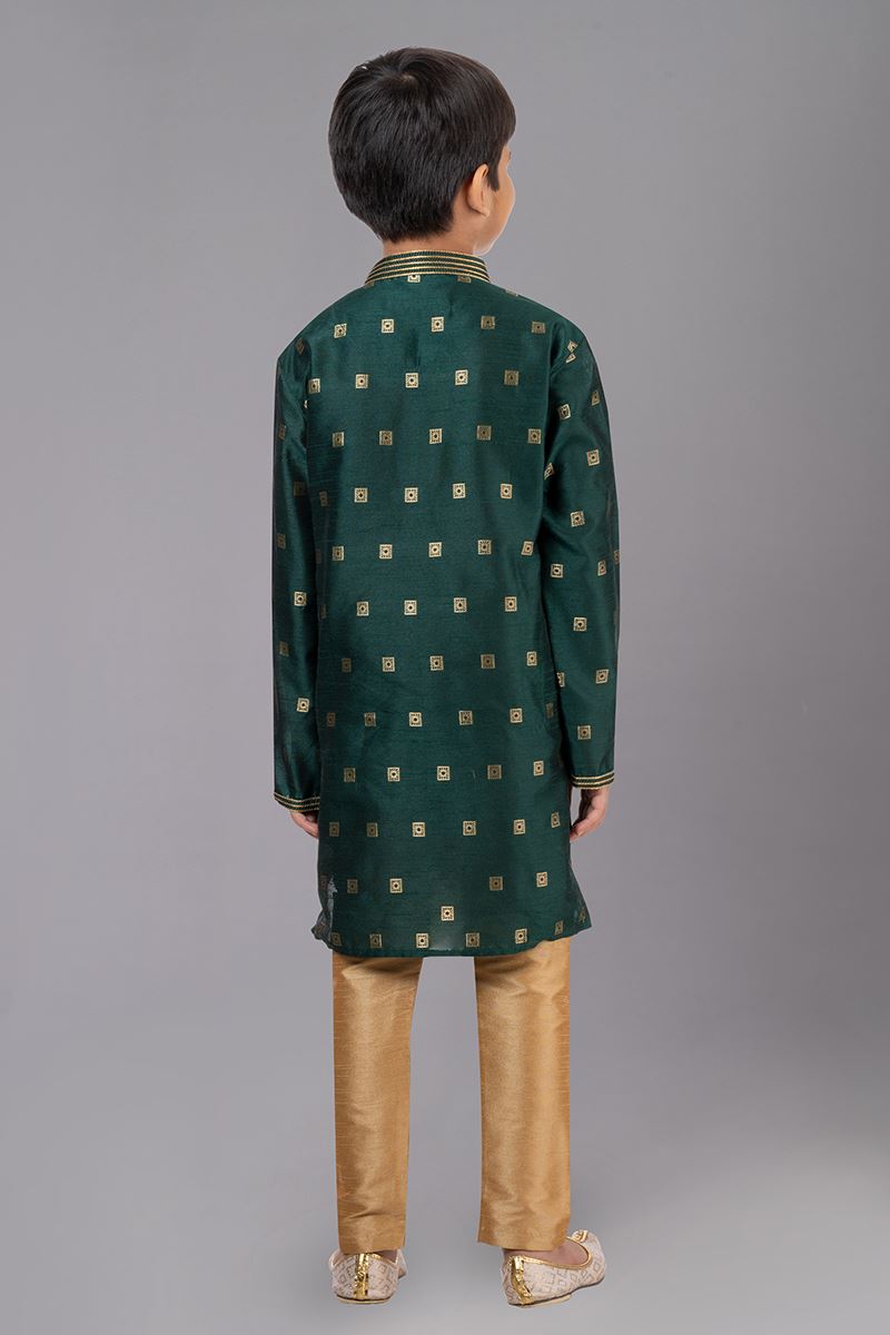 Charismatic Green Designer Kid’s Kurta Pajama for Engagement, Wedding, Reception, Festivals, Sangeet, and Parties