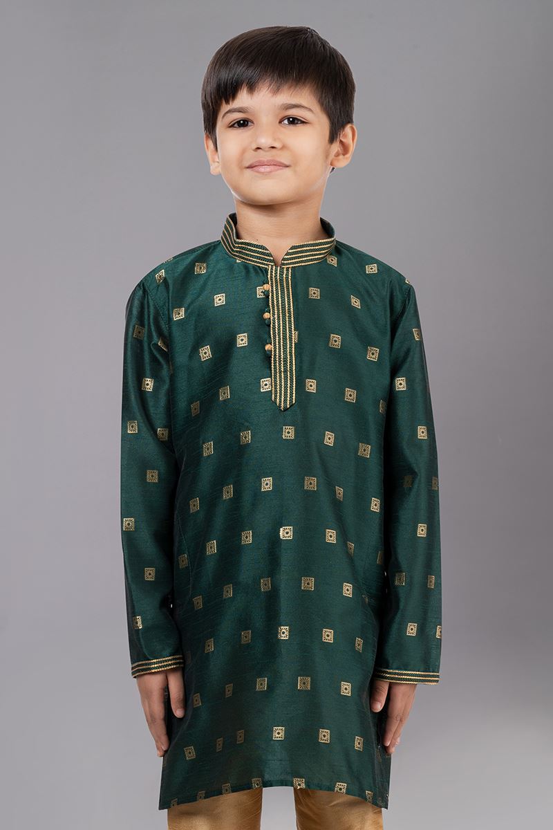 Charismatic Green Designer Kid’s Kurta Pajama for Engagement, Wedding, Reception, Festivals, Sangeet, and Parties