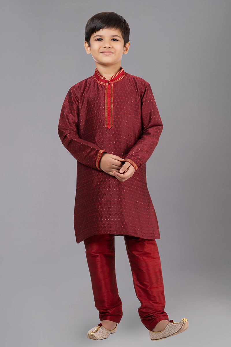 Stylish Maroon Designer Kid’s Kurta Pajama for Wedding, Reception, Festivals, Sangeet, and Parties