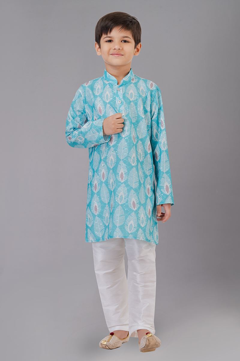 Classy Sea Green Designer Kid’s Kurta Pajama for Engagement, Festivals, Sangeet, and Parties