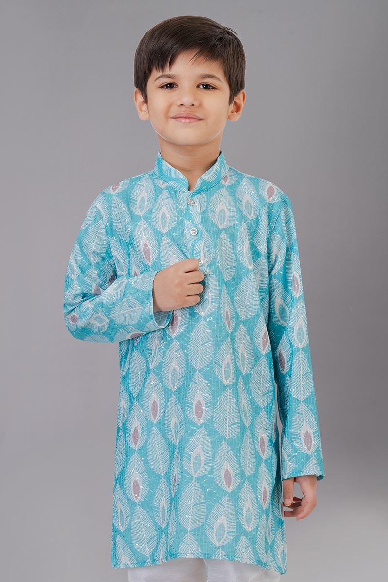 Classy Sea Green Designer Kid’s Kurta Pajama for Engagement, Festivals, Sangeet, and Parties