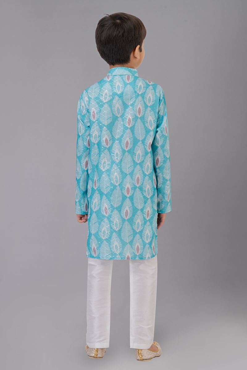 Classy Sea Green Designer Kid’s Kurta Pajama for Engagement, Festivals, Sangeet, and Parties