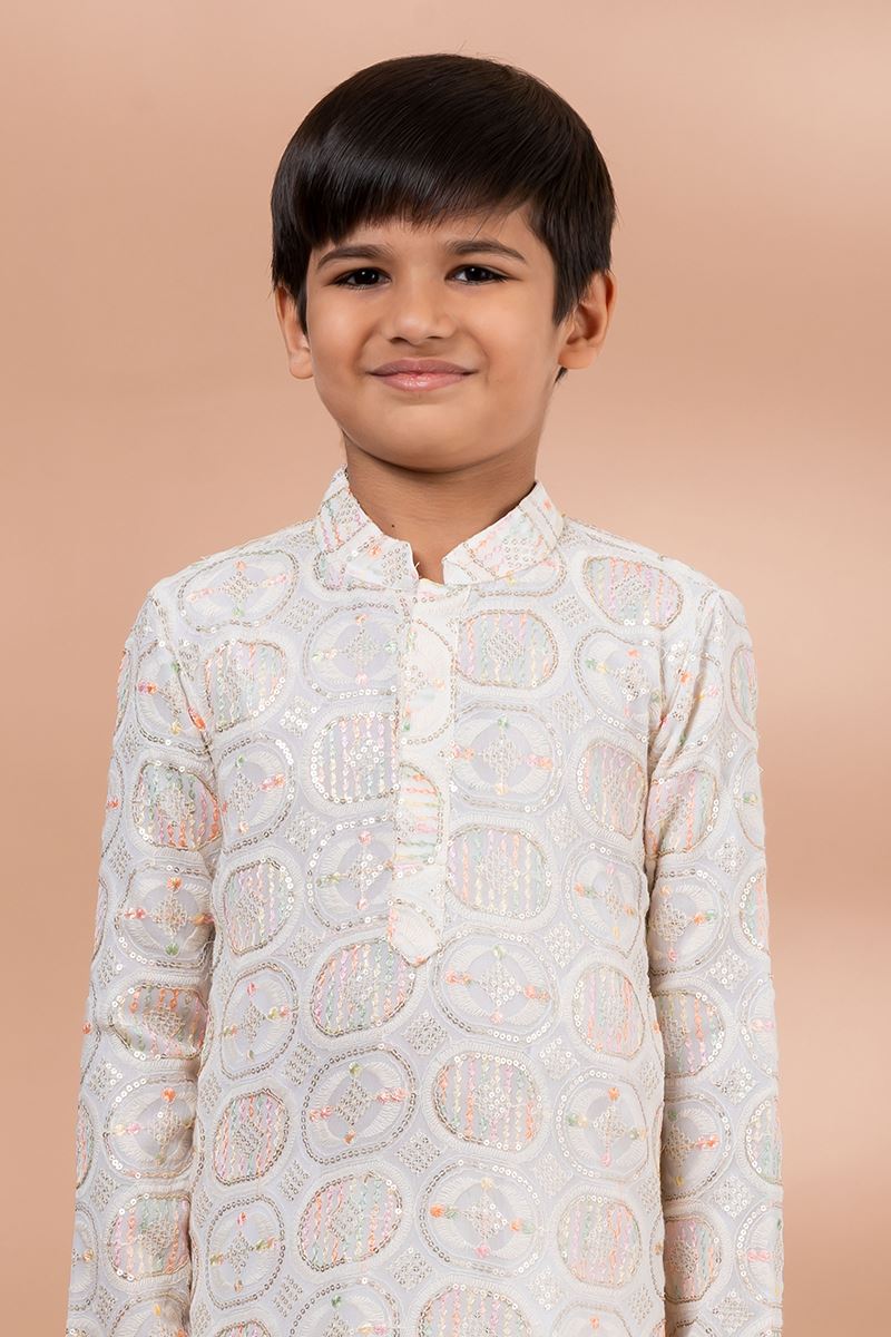 Charming White Designer Kid’s Kurta Pajama for Festivals, Sangeet, and Parties