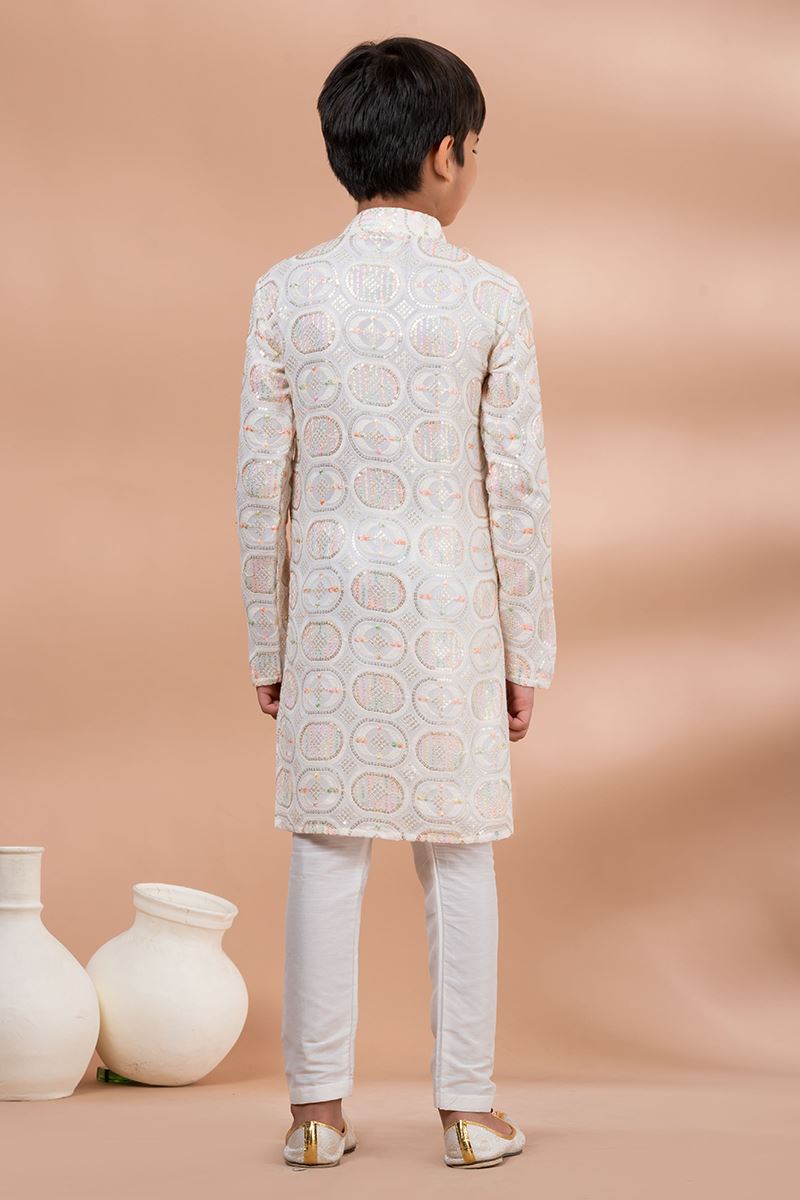 Charming White Designer Kid’s Kurta Pajama for Festivals, Sangeet, and Parties