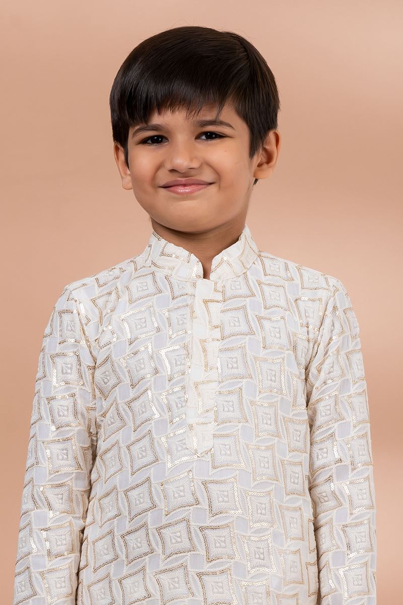 Exquisite White Designer Kid’s Kurta Pajama for Festivals, Sangeet, and Parties