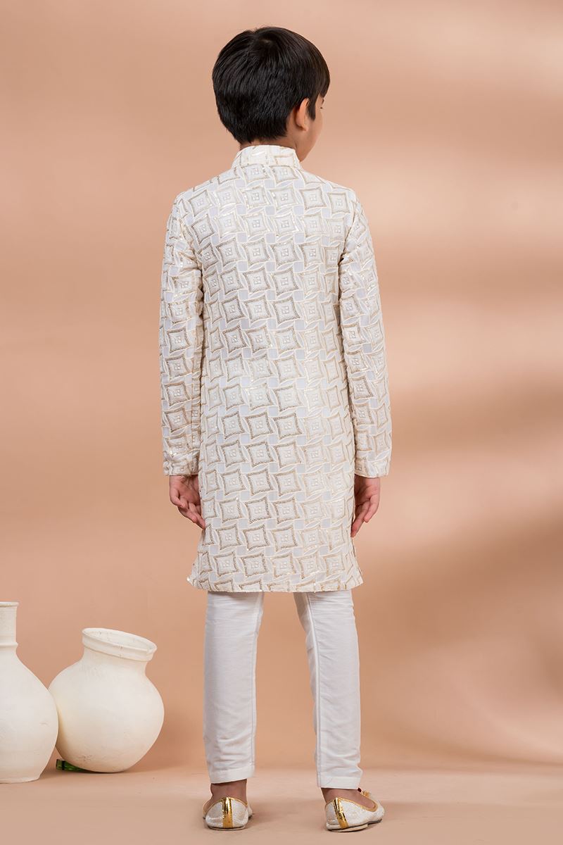 Exquisite White Designer Kid’s Kurta Pajama for Festivals, Sangeet, and Parties