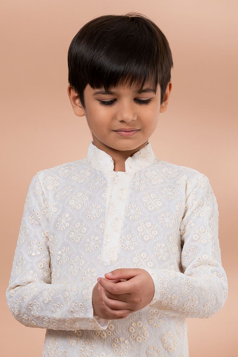Magnificent White Designer Kid’s Kurta Pajama for Festivals, Sangeet, and Parties