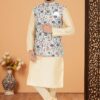 Impressive Cream and Multi Designer Men’s Kurta Jacket Sets for Engagement, Reception, Sangeet, and Party