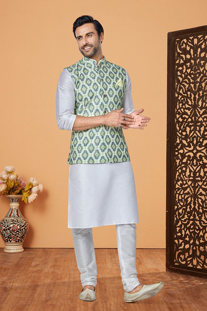 Spectacular Off-White and Multi Designer Men’s Kurta Jacket Sets for Engagement, Reception, Sangeet, and Party