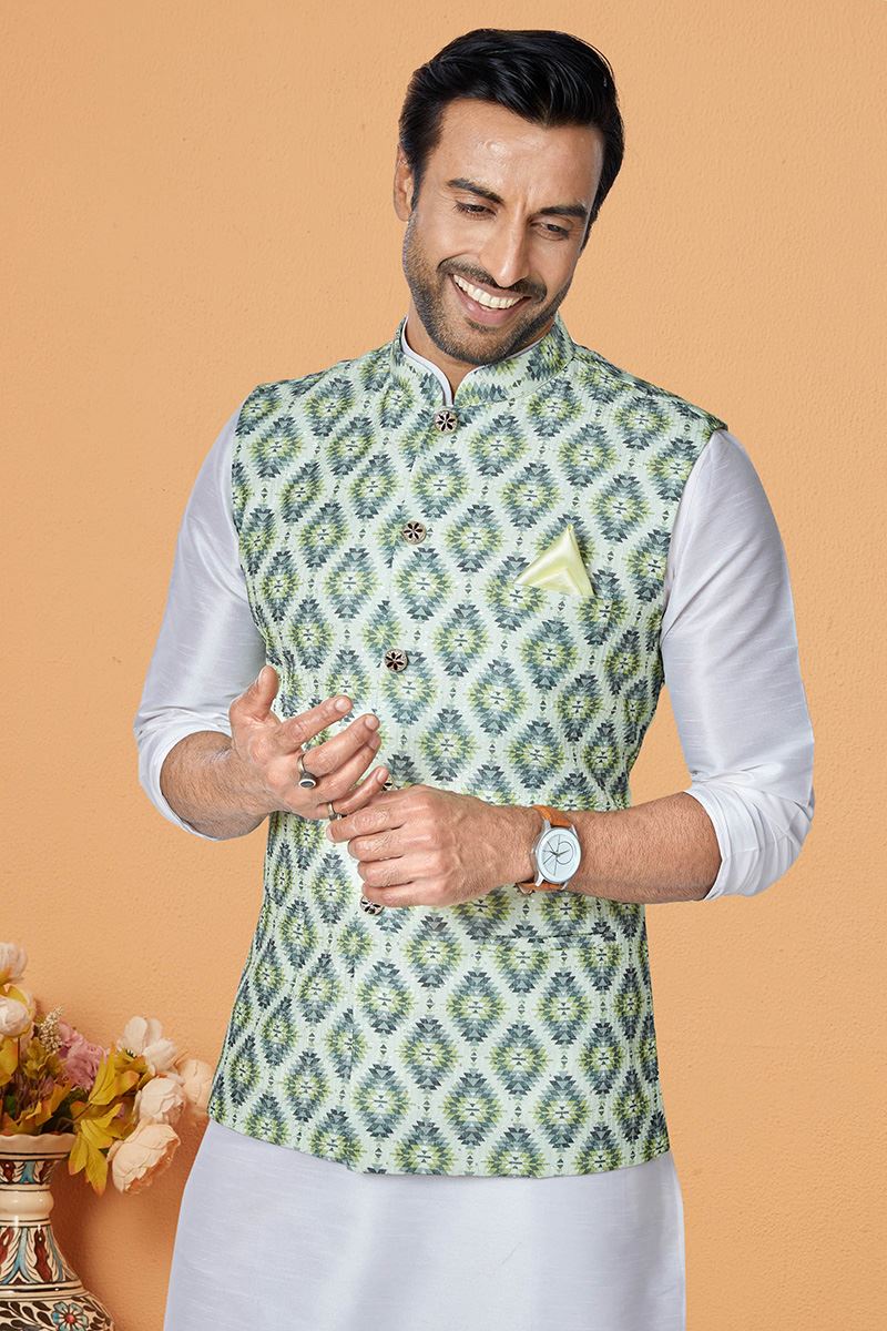 Spectacular Off-White and Multi Designer Men’s Kurta Jacket Sets for Engagement, Reception, Sangeet, and Party