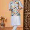 Captivating Off-White and Multi Designer Men’s Kurta Jacket Sets for Engagement, Reception, Sangeet, and Party